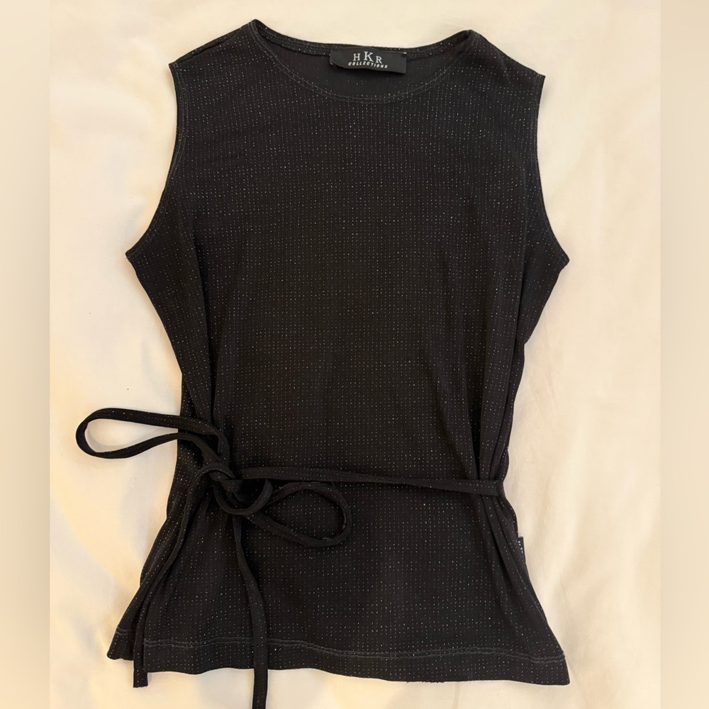 Hera Collection Black Sleeveless Tie-String Tank with Subtle Shimmer